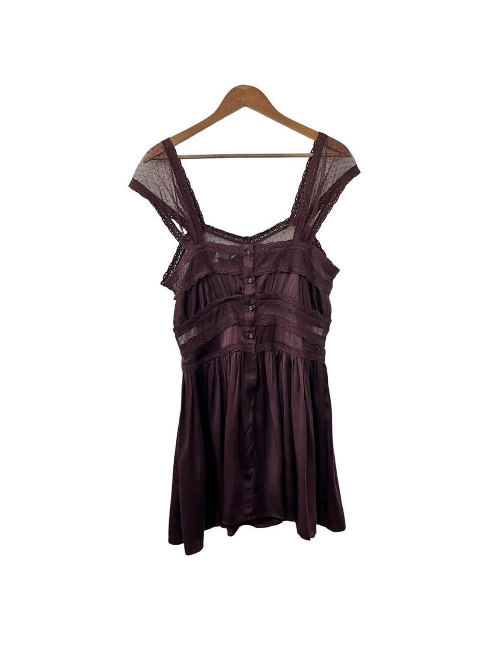 Fillyboo‎ 100% Silk Sheer Camisole Mini Dress Size L Purple Dark Romantic Fairy
